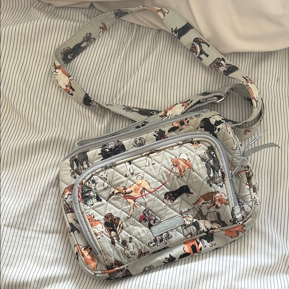 Quilted Dog Print Crossbody Bag - Gray